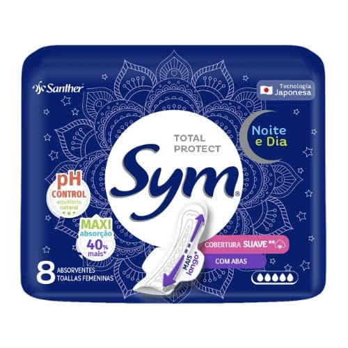 Absorvente com Abas Noite e Dia Total Protect Suave Sym 8un