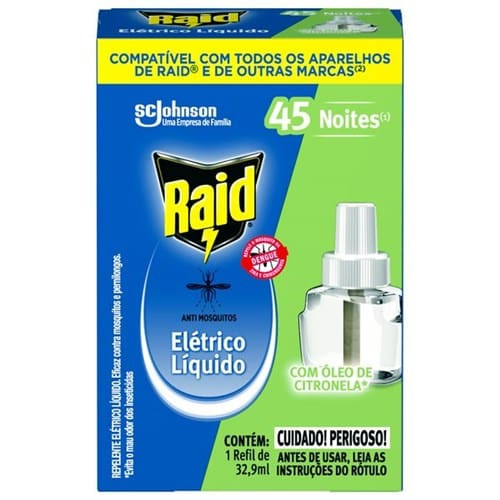 Inseticida Líquido Elétrico Citronela 45 Noites Refil Raid 32,9ml