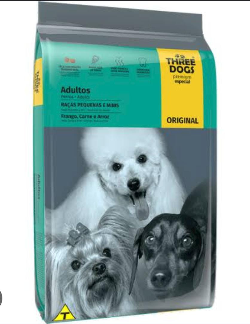 Three Dogs Original Adulto Pequenas e Mini 10Kg Sabor Carne, Frango e Arroz 