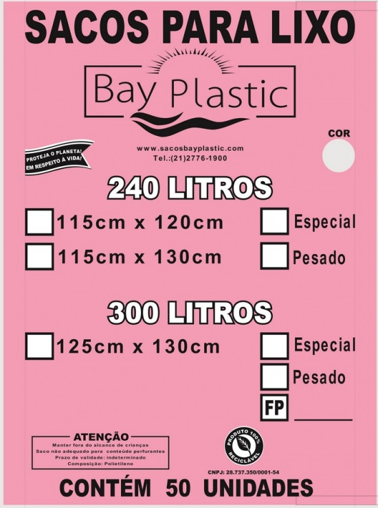 Sacos de Lixo 300L Pesado C/50 Bay Plastic (Cópia)