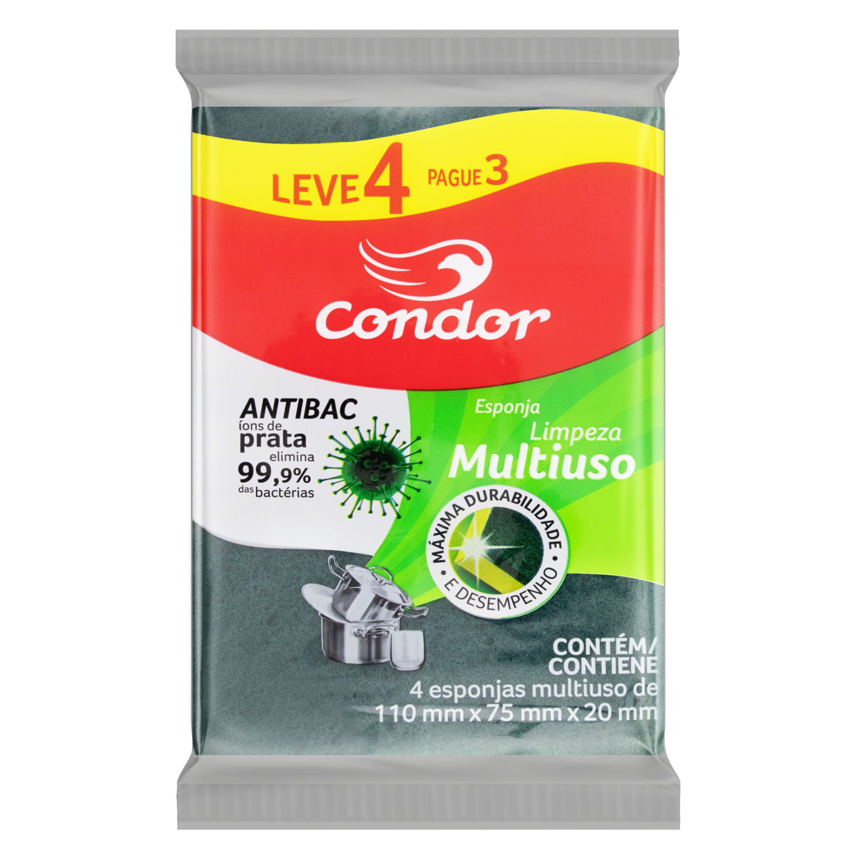 ESPONJA CONDOR MULTIUSO PESADA LV4 PG3 BUCHA VASILHA