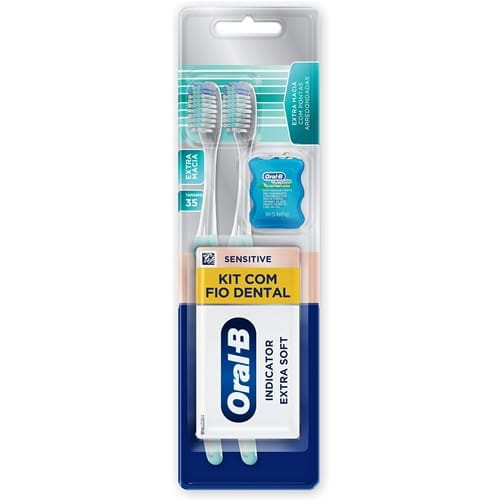 Kit 2 Escovas Dentais Extramacias Sensitive Pro-Saúde + 1 Fio Dental Complete Satin Floss Oral-B