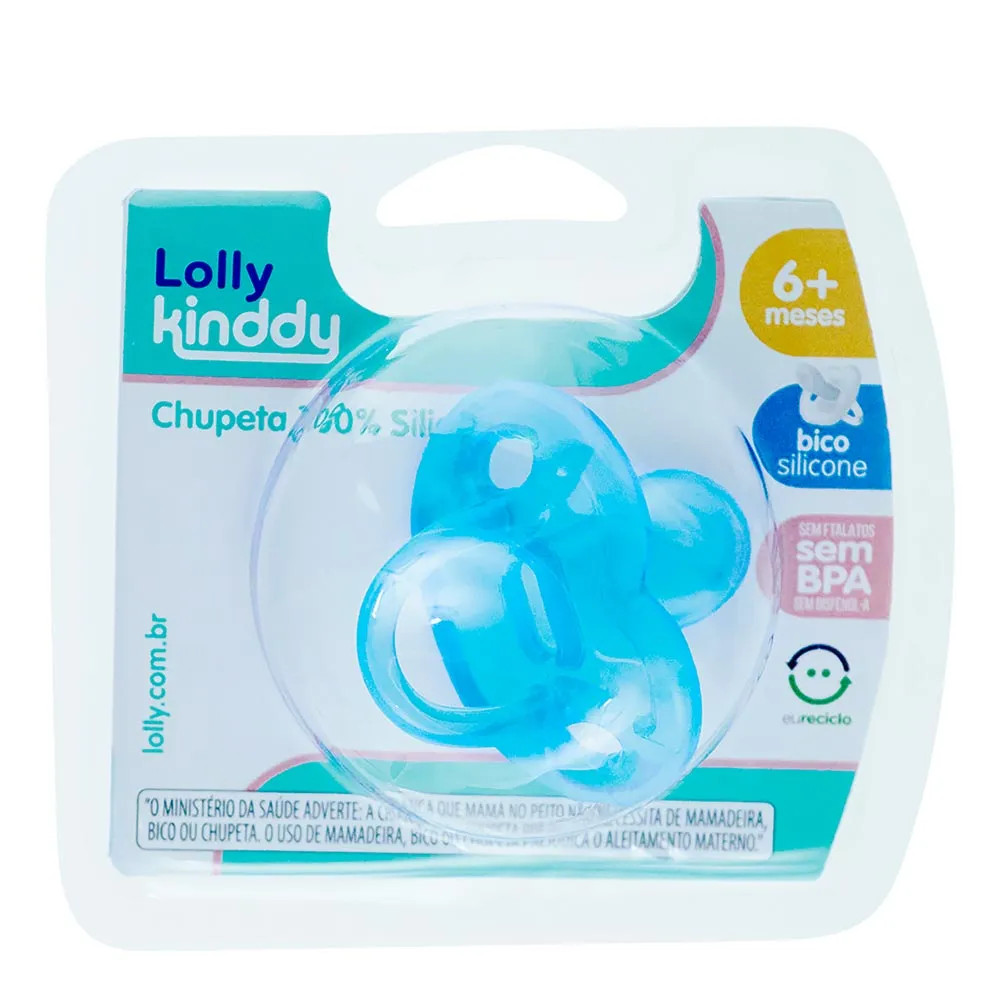 Chupeta Lolly Kinddy Azul Silicone 6+ Meses