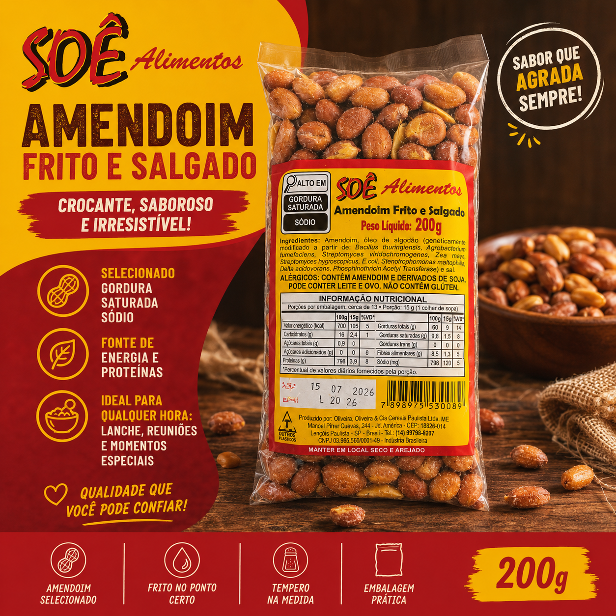 AMENDOIM FRITO E SALGADO SOE 200G