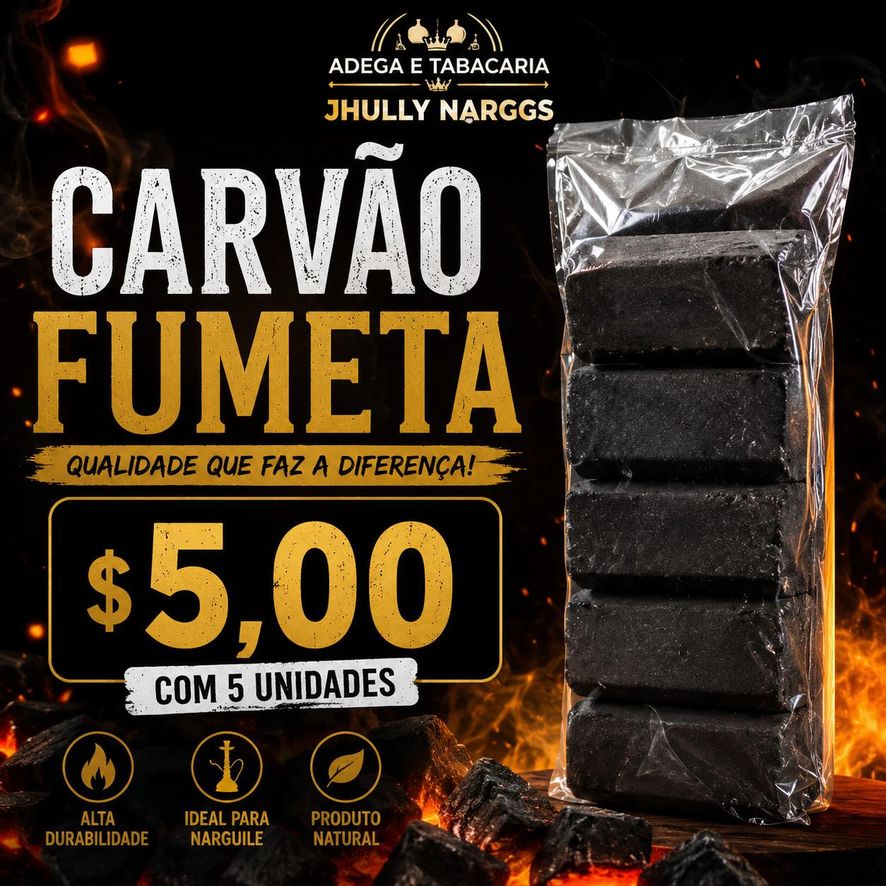 CARVAO FUMETA COM 5 UNIDADE