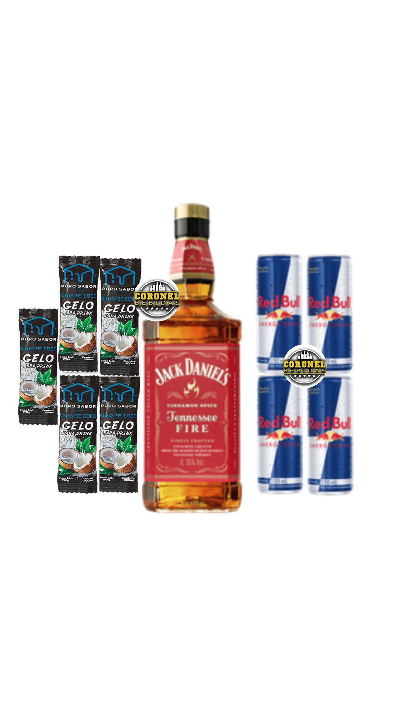 Jack Fire ( Canela ) 1L + 4 Redbull + 5 Gelo de coco