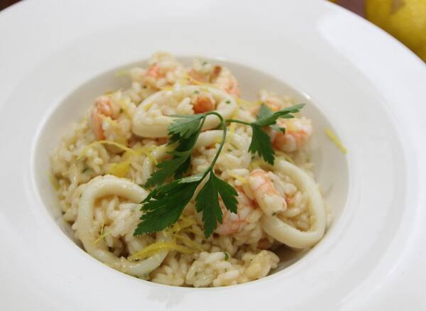 104 - risotto al limone, calamari e gamberi