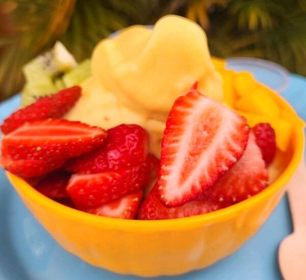 Bowl Bali = Sorbet de Manga com maracujá + frutas + granola  e mel.