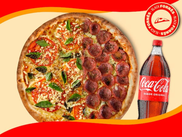 1 Pizza 1/2 Marguerita + 1/2 Calabresa sem cebola 40cm + Coca-Cola 2l