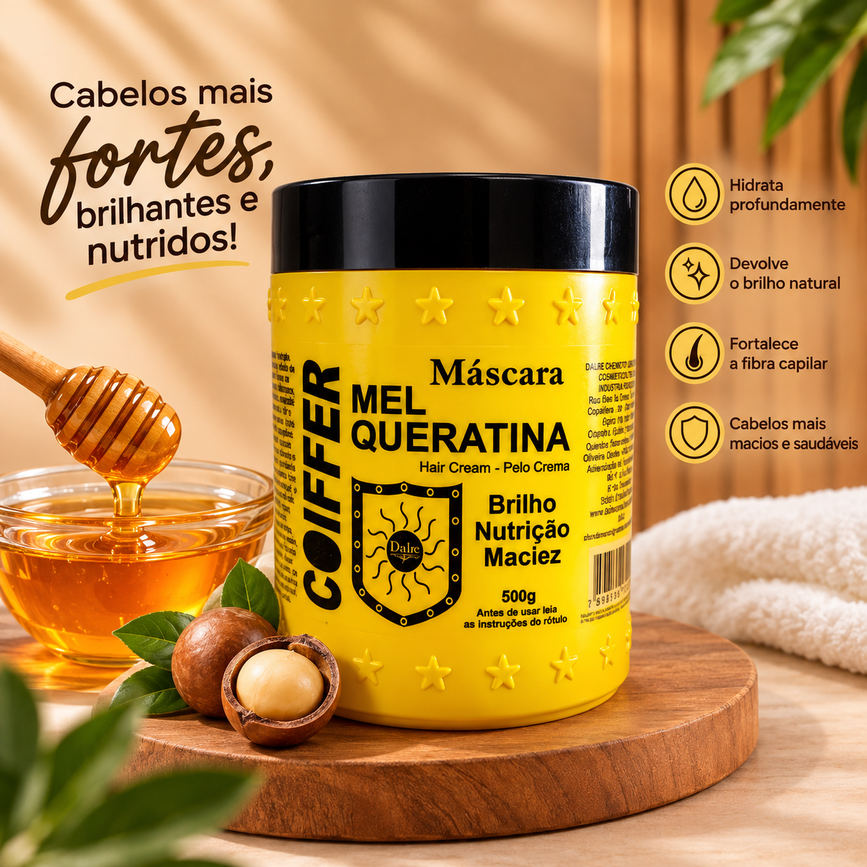 MASCARA MEL COM QUERATINA COIFFER 500GM