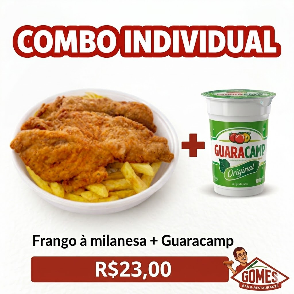 Frango a Milanesa com Fritas + Guaracamp 