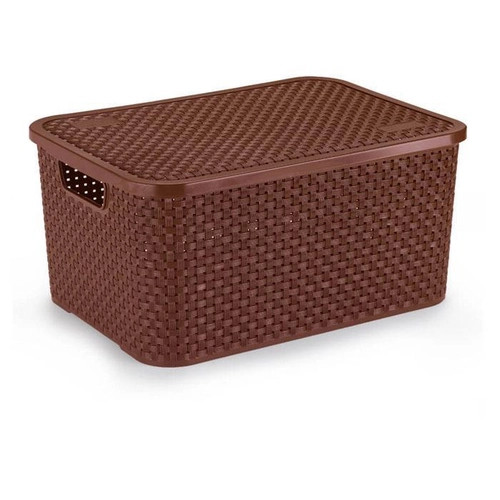 CESTO ORGANIZADOR C/ TAMPA RATTAN MARROM 