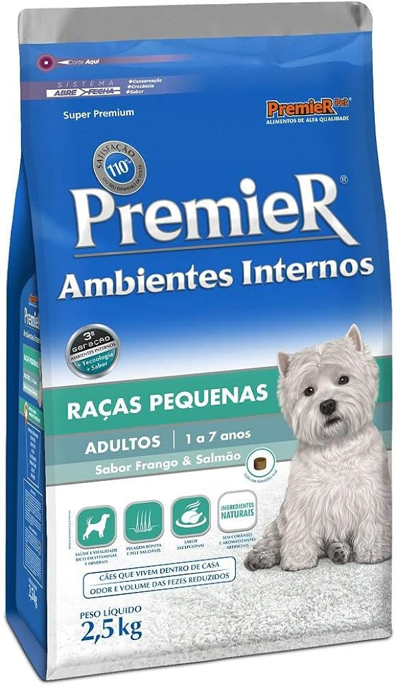 Premier Ambientes Internos Adulto Pequenas e Mini Sabor Salmão e Frango 