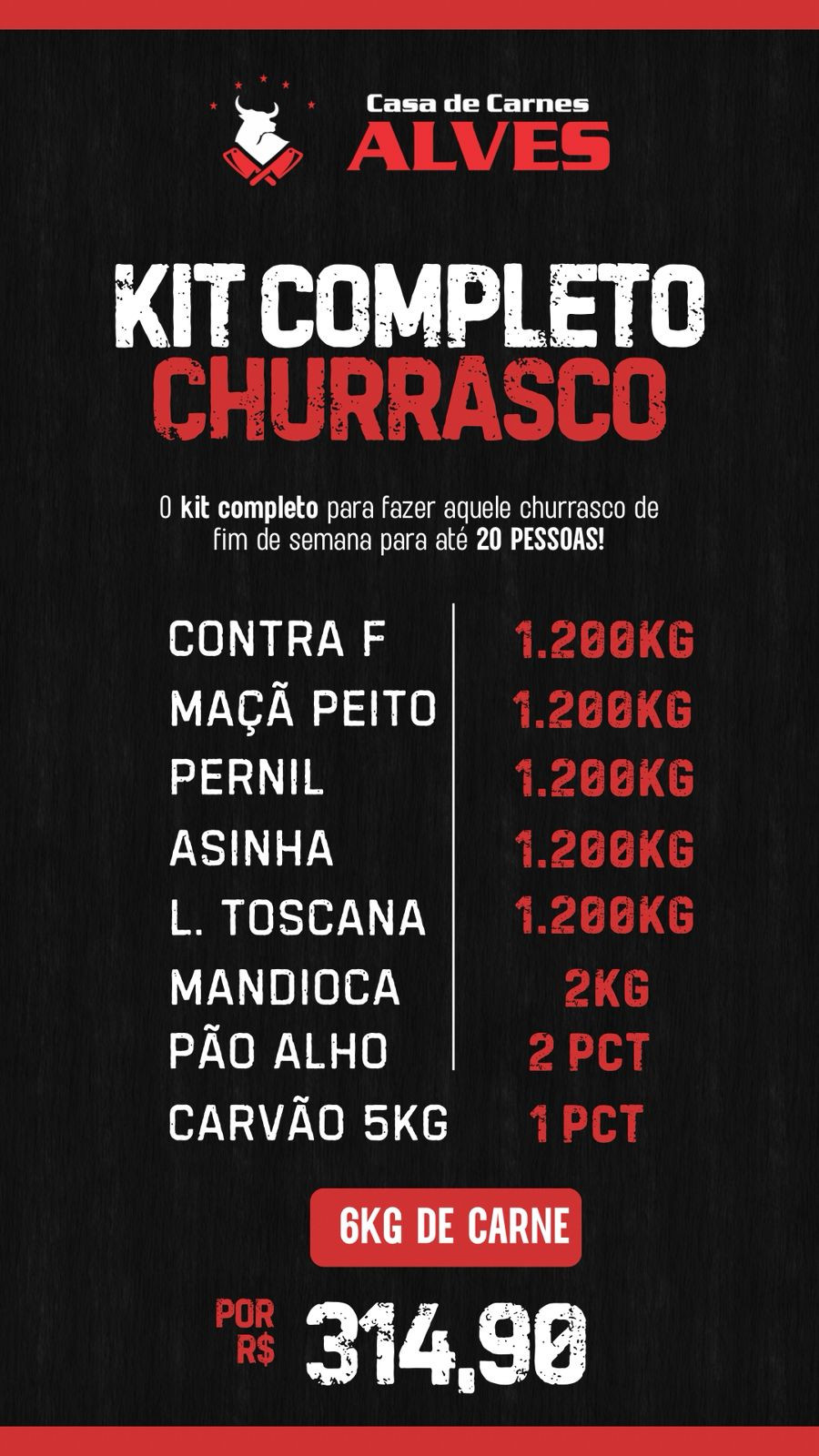 KIT CHURRASCO 20 PESSOAS