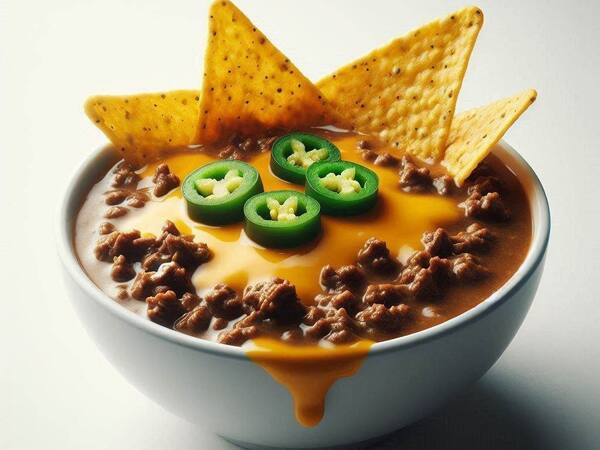 Nachos com Carne Apimentada, Pimenta, Cheddar e Guacamole
