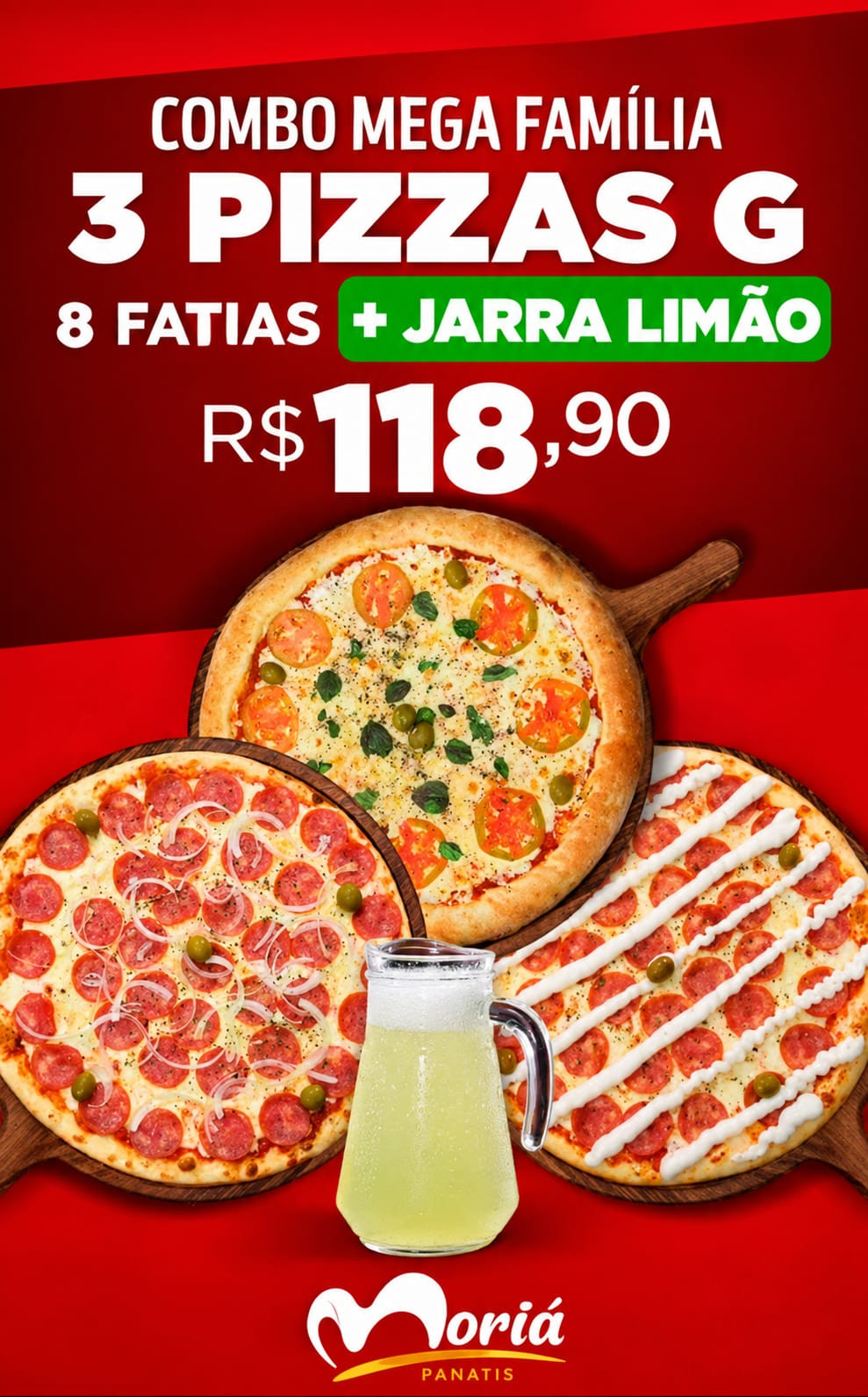 Combo 3 Pizzas Tamanho G 8 Fatias