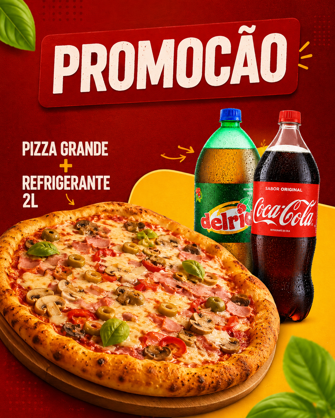 PIZZA GRANDE 2 SABORES + REFRI A SUA ESCOLHA 🍕🤤