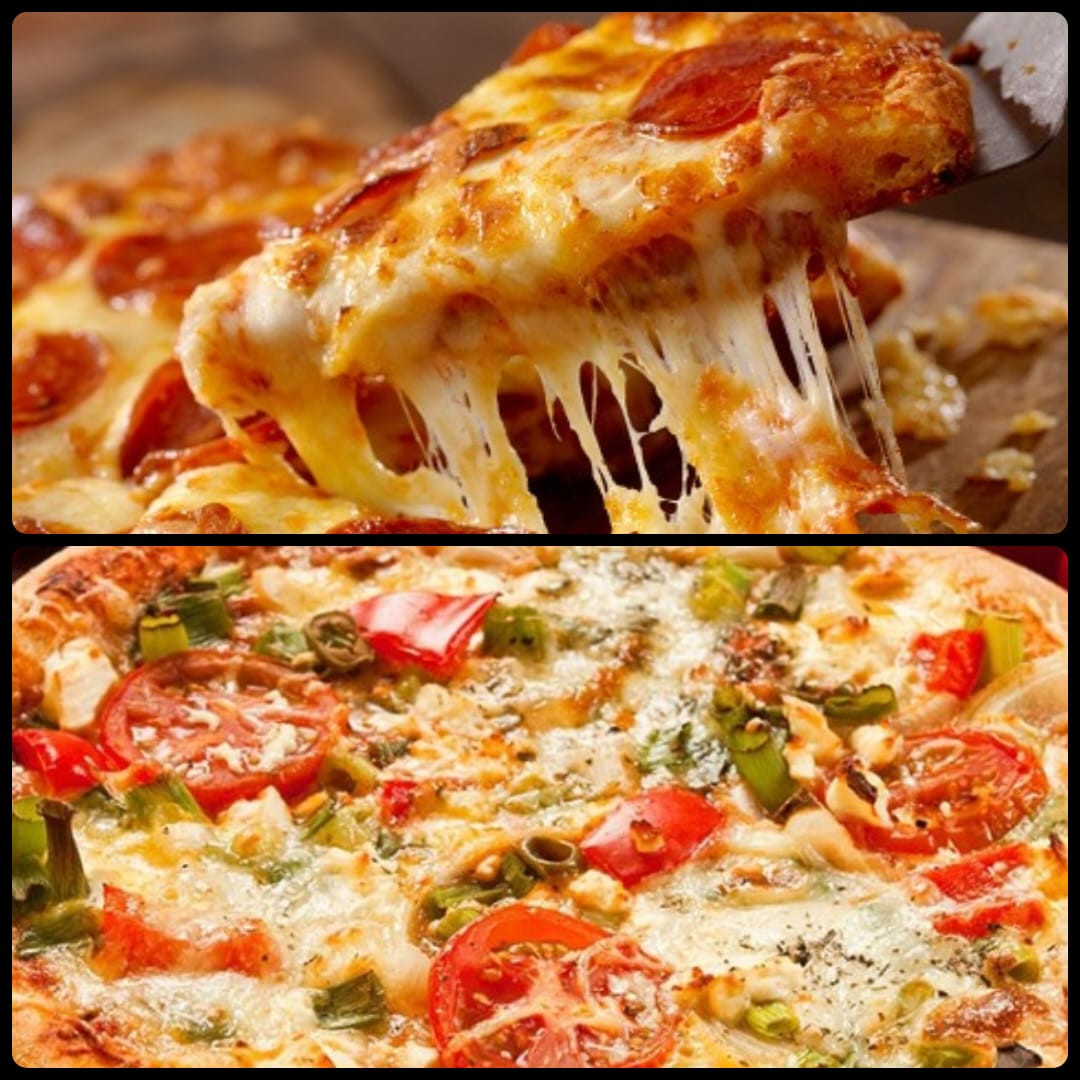 Pizza meia vegetariana, meia calabresa