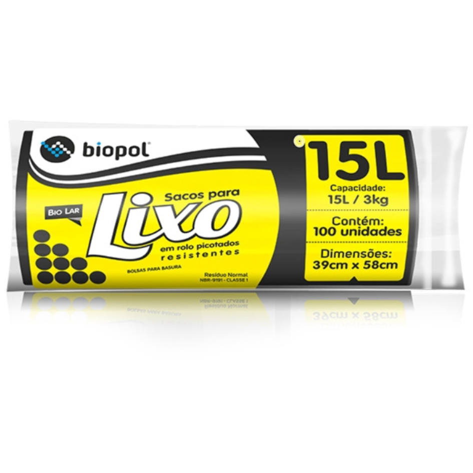 SACO P/ LIXO BIOLAR ROLO 15L/3KG C/100UN