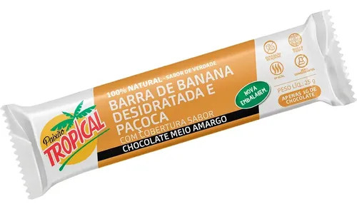 Barra de Banana Desidratada - Paçoca com Chocolate Meio Amargo 