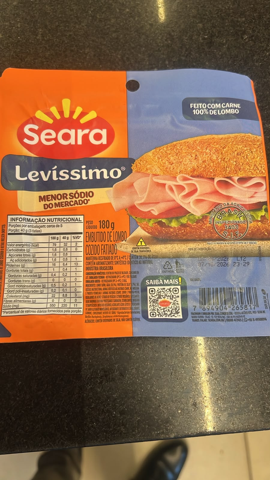 10139 - Embutido de Lombo cozido seara Levíssimo 180 g