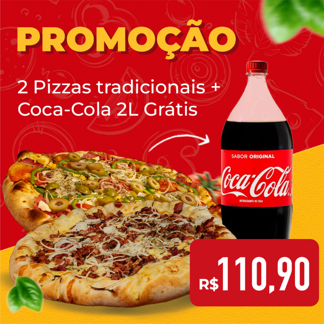 Promoção Família - 2 Pizzas Tradicionais + Coca-Cola 2L