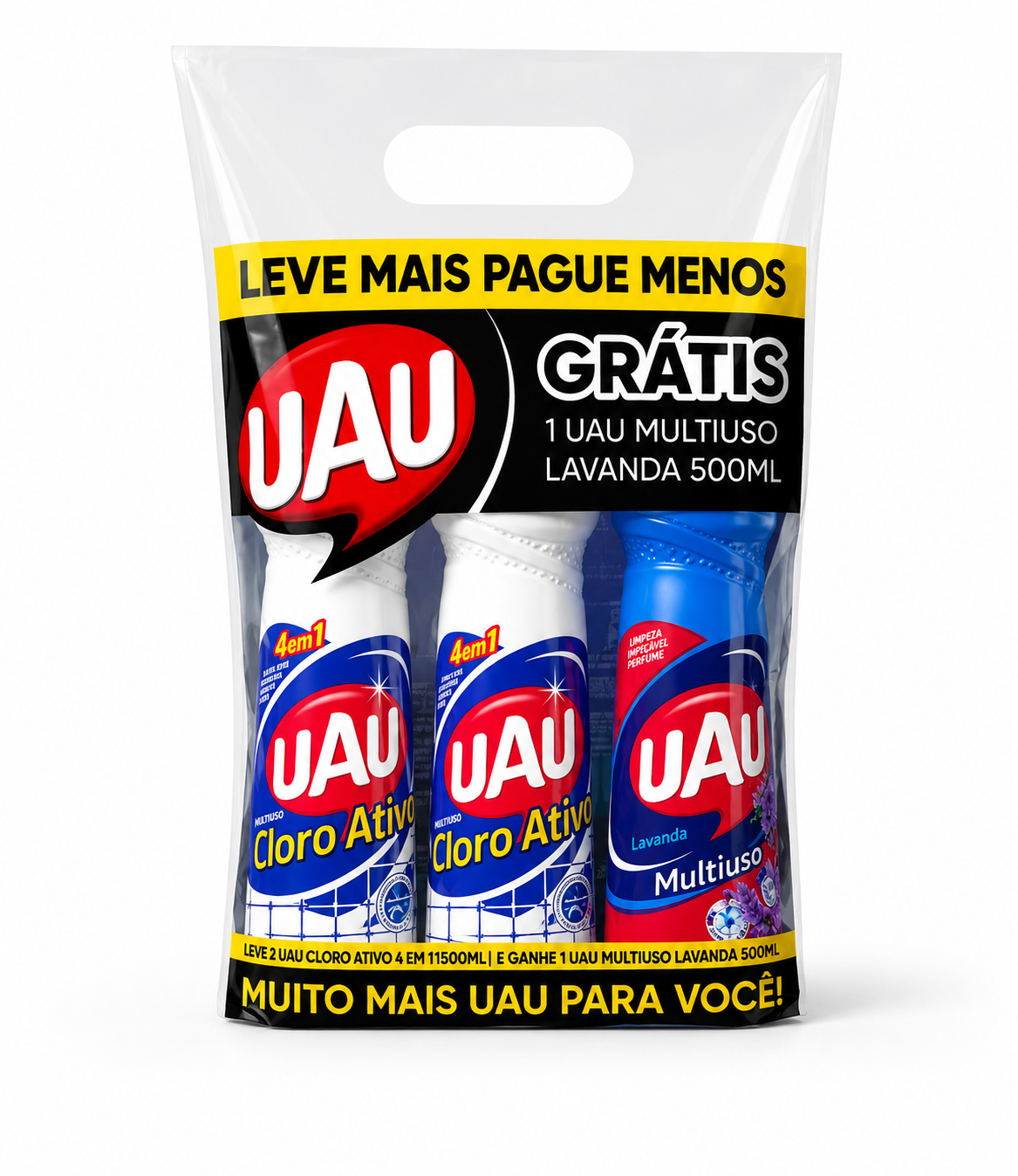 Kit Com 1 Multiuso UAU Lavanda Grátis E 2 Cloro Multiuso UAU 500ml