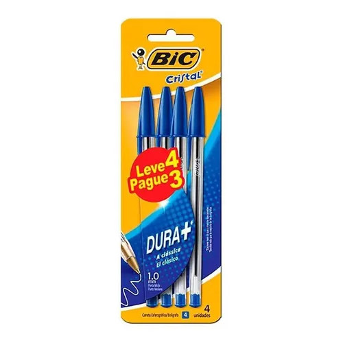 Caneta Bic cristal azul c/4 un 