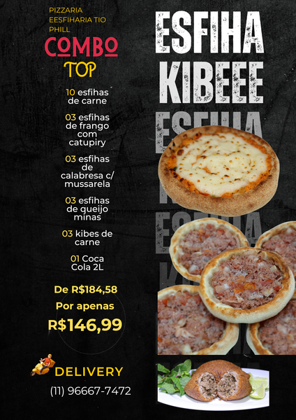COMBO TOP. 10 ESFIHAS CARNE+3 ESF. FRANGO CATUPIRY+3 ESF. CALABRESA MUSSARELA+3 QUEIJO MINAS+3 KIBES CARNE+1 COCA COLA 2L