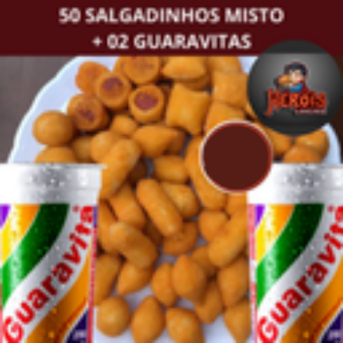 50 SALGADINHOS MISTO + 02 GUARAVITAS