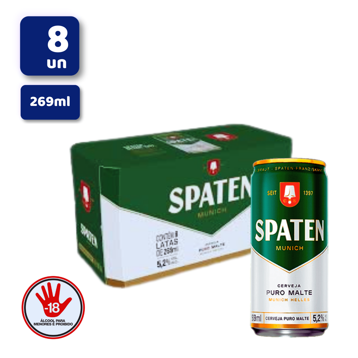 CERVEJA SPATEN LT 269ML PACK 8 UN