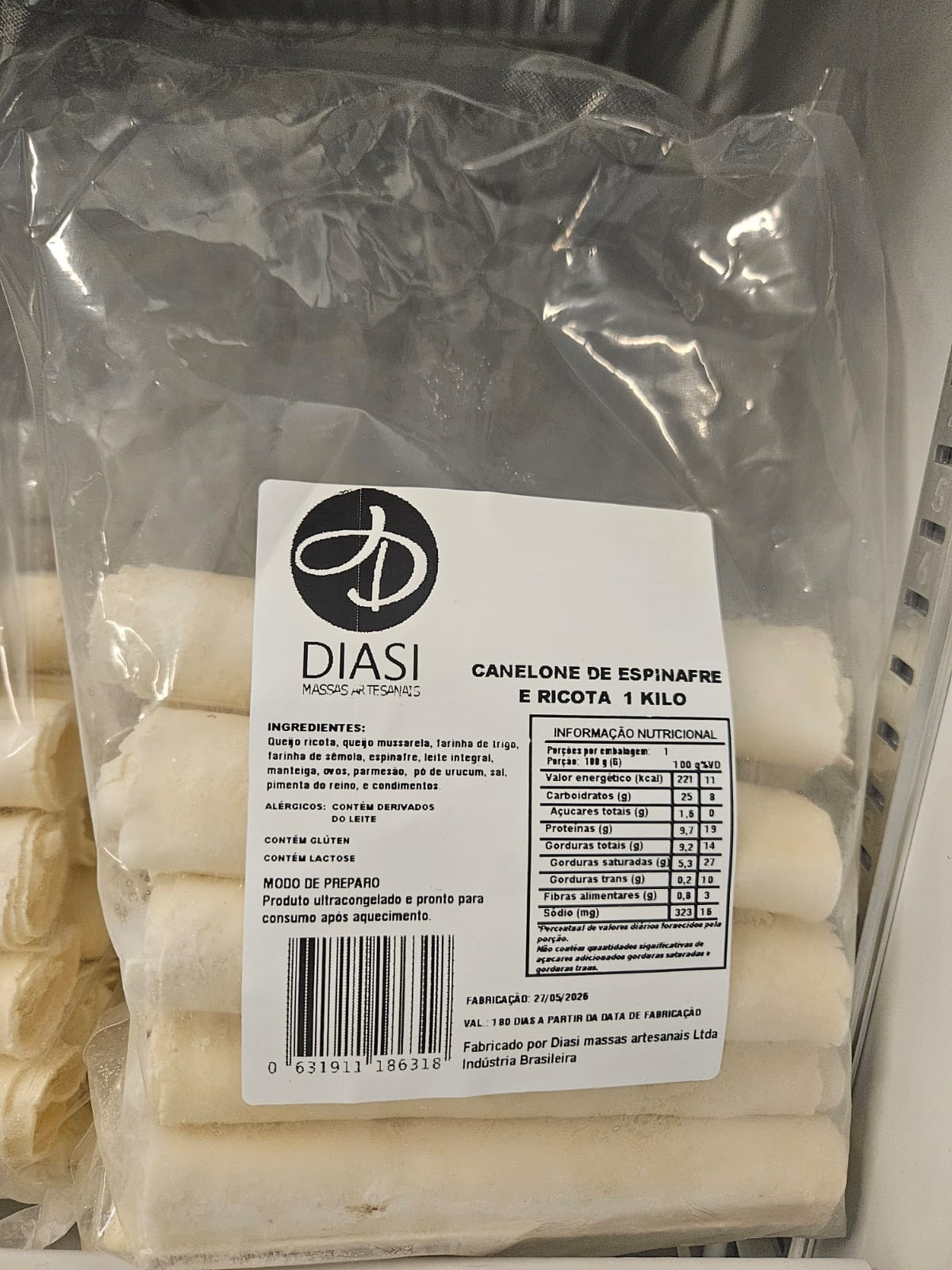 CANELONE DE ESPINAFRE COM RICOTA SEM MOLHO 1 KILO (ULTRACONGELADO)
