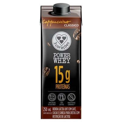 Bebida Láctea Cappuccino Power Whey Clássico 3 Corações 250ml