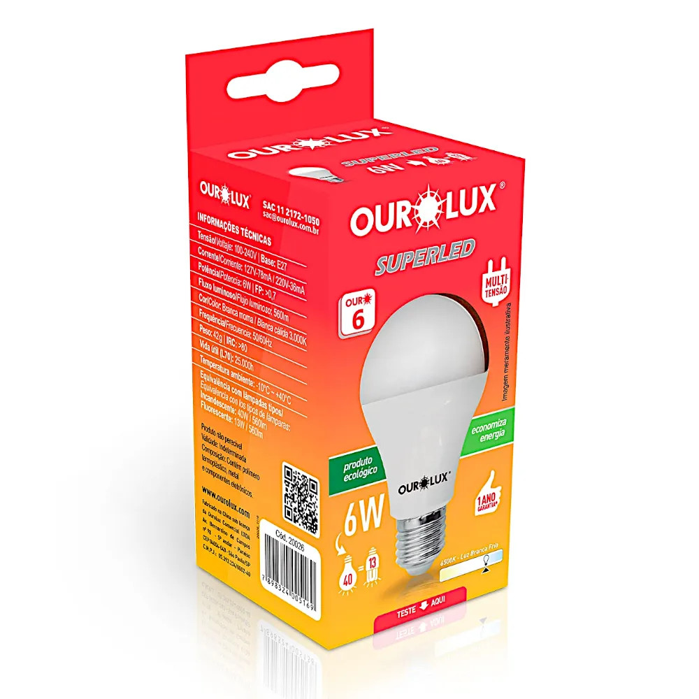 LÂMPADA OUROLUX SUPER LED OURO BIV 6W