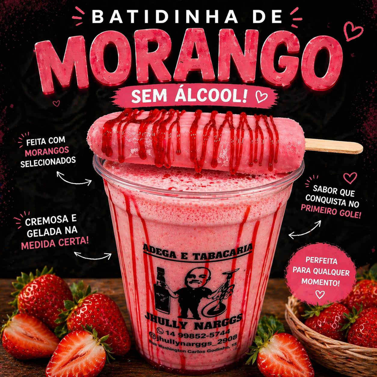 BATIDINHA MORANGO SEM ÁLCOOL 