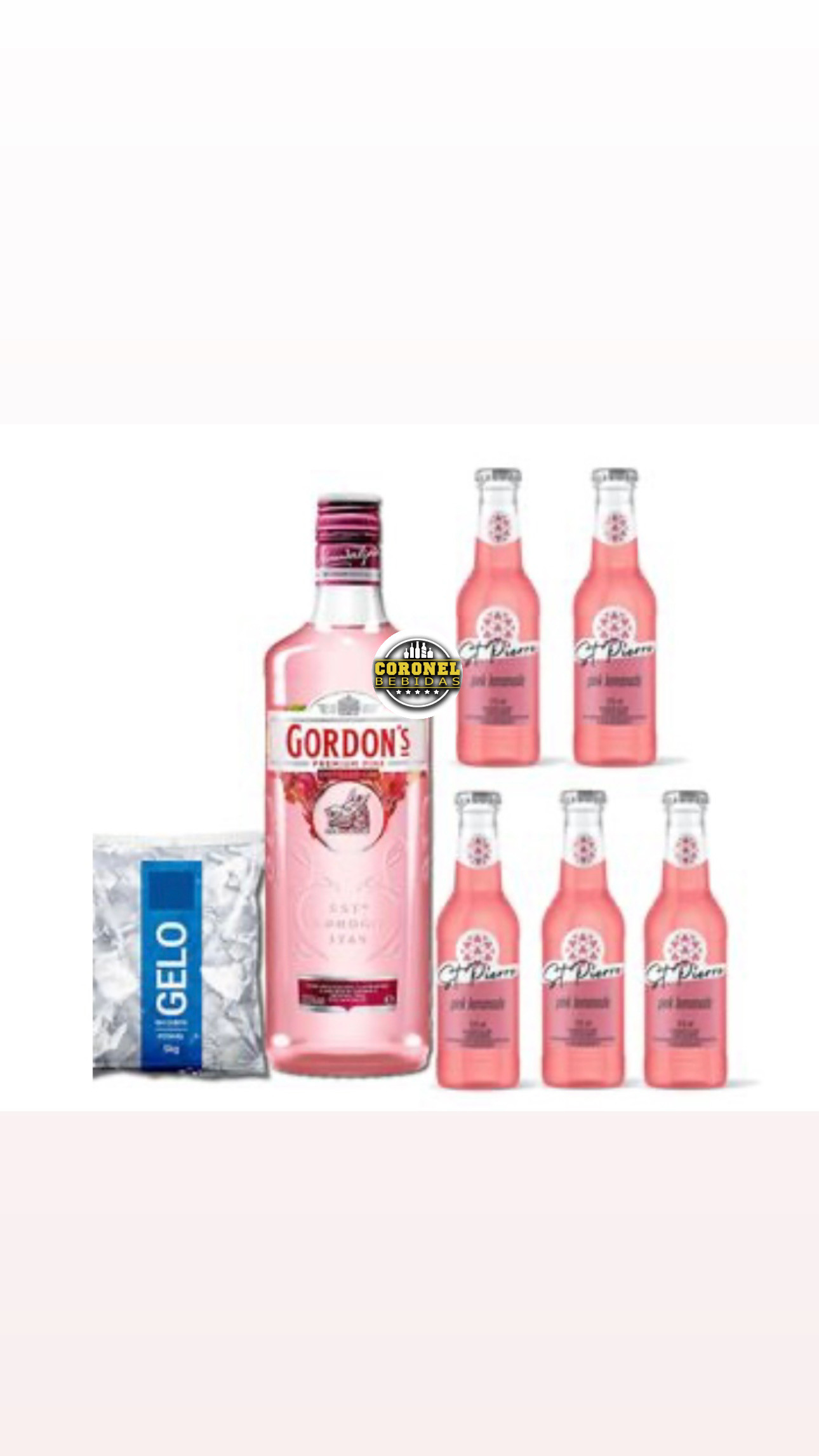 Gin Gordon's Pink 700ml + 5 Agua de princesa + Gelo filtrado 5kg