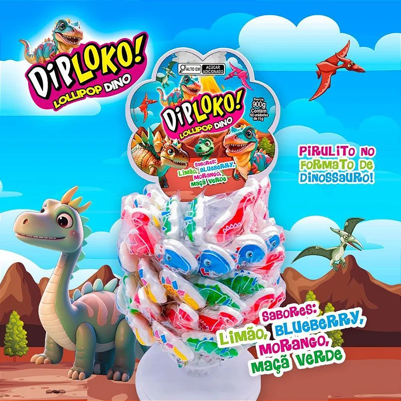 PIRULITO LOLLIPOP DIP LOKO DINO 15G