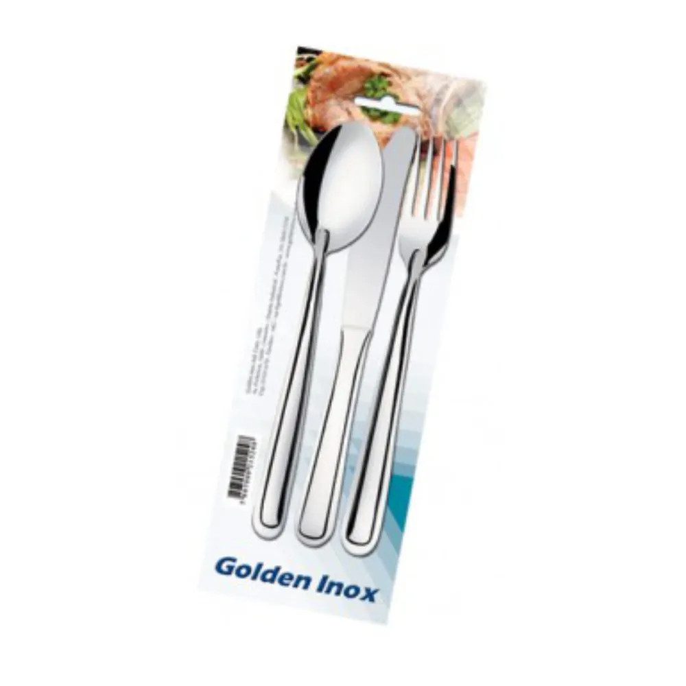 KIT CONJUNTO 1 COLHER + 1 GARFO + 1 FACA GOLDEN INOX 3PC