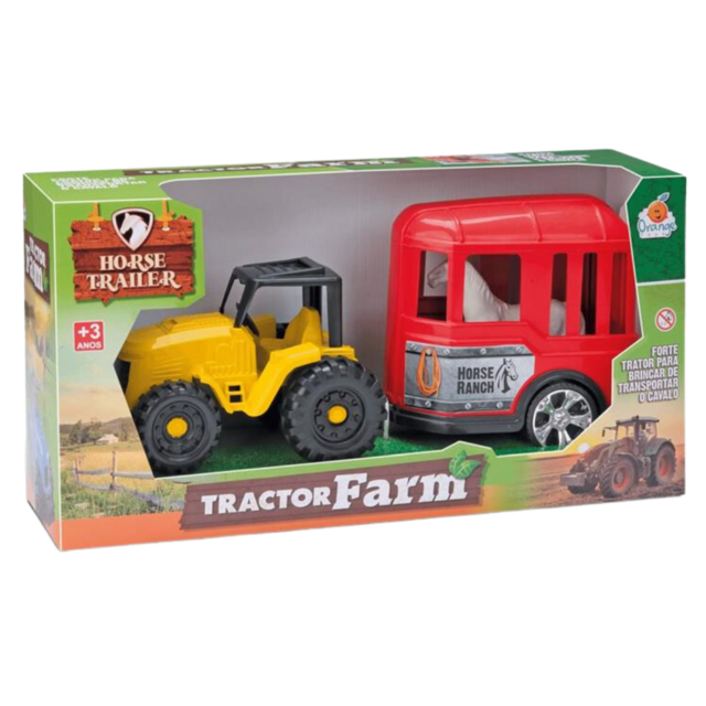 BRINQUEDO TRATOR FARM HORSE C/TRAILHER E CAVALO 33.5CM