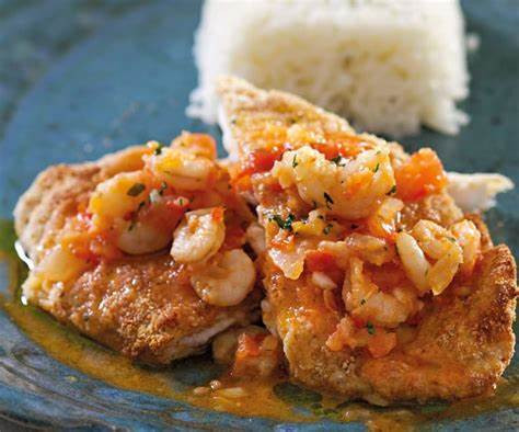 Filé de Peixe frito c/ molho de Camarão