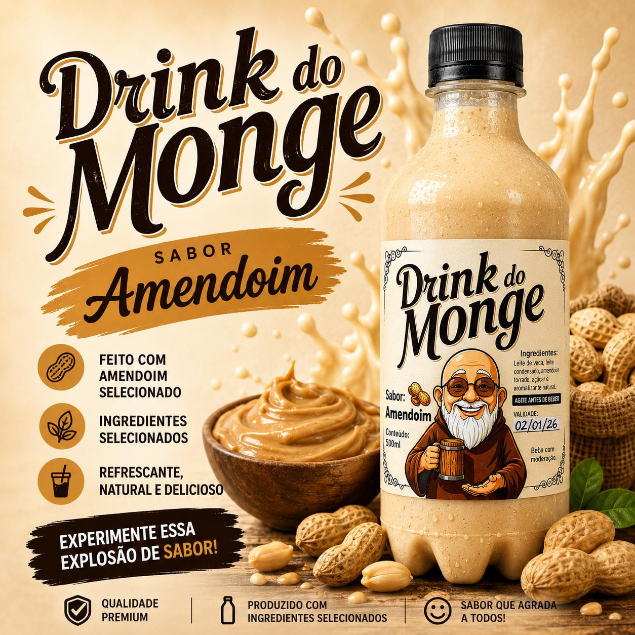 BATIDINHA DO MONGE AMENDOIM 500ML 