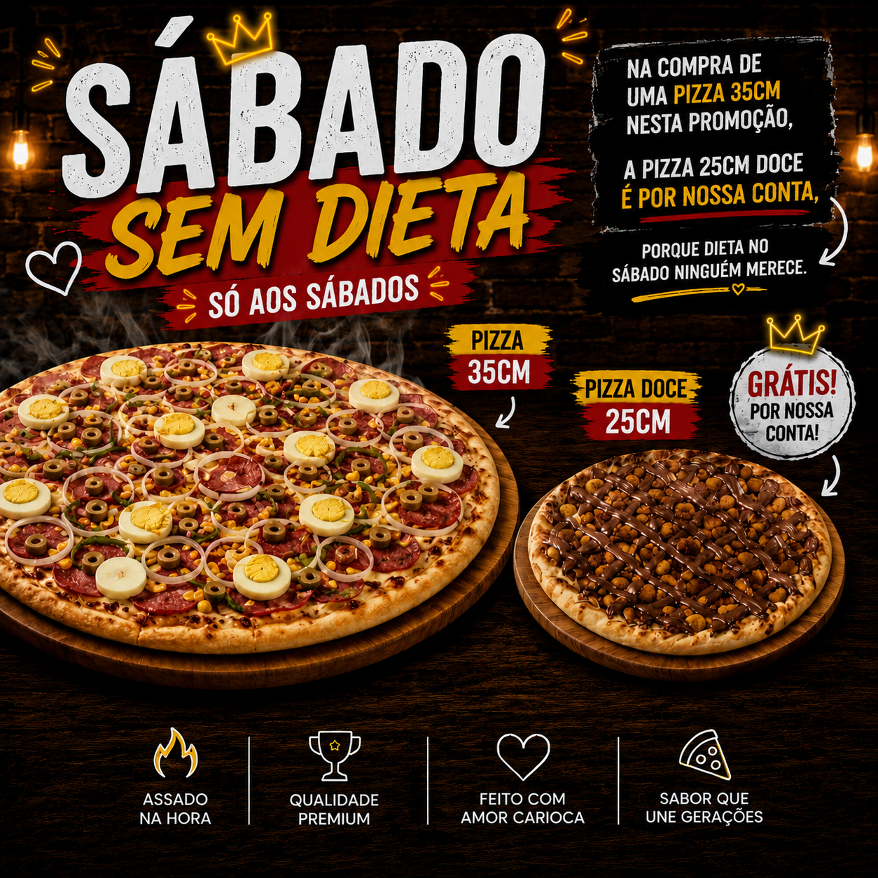Pizza 35cm + 25cm doce GRÁTIS!