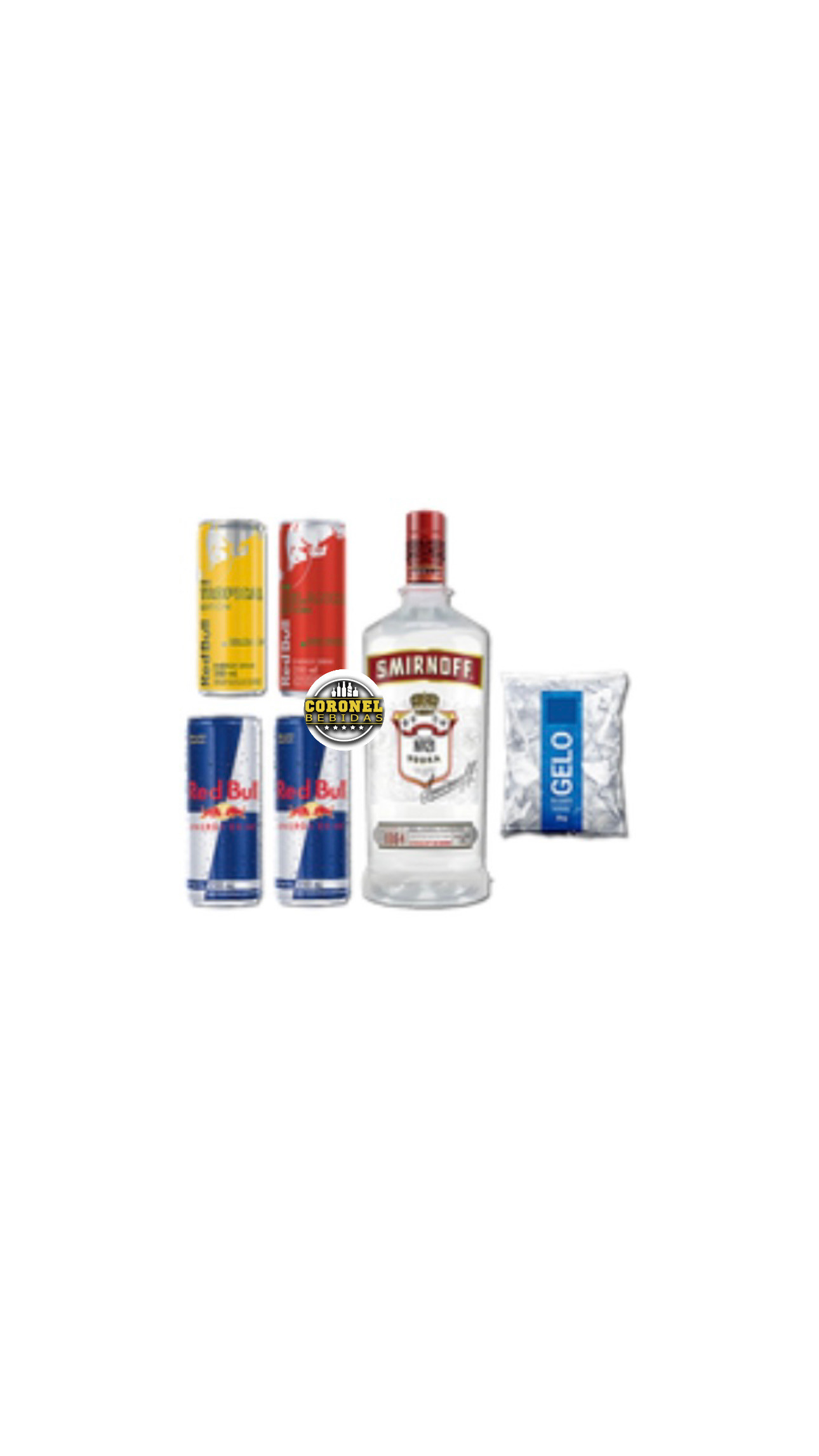 Vodka Smirnoff 1,75l +4 Redbul (escolher sabores) +Gelo filtrado 5kg