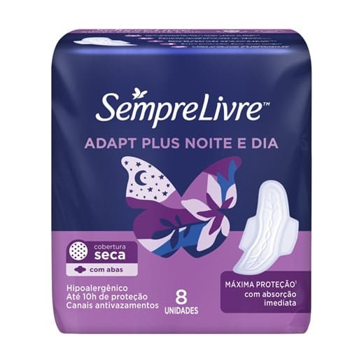 Absorvente Externo Noturno Adapt Plus Noite e Dia Seca Sempre Livre 8un