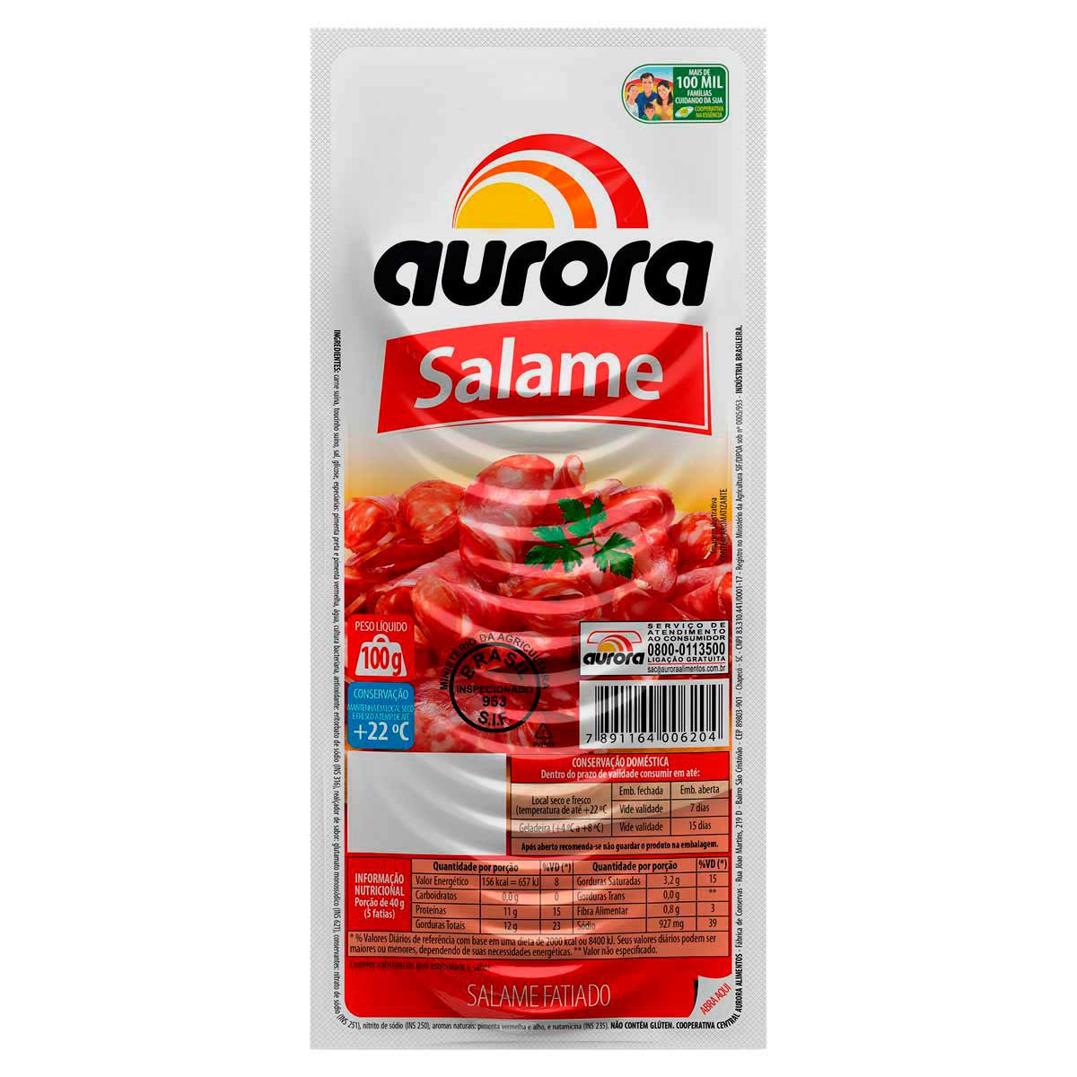 SALAME FATIADO AURORA ITALIANO 100G