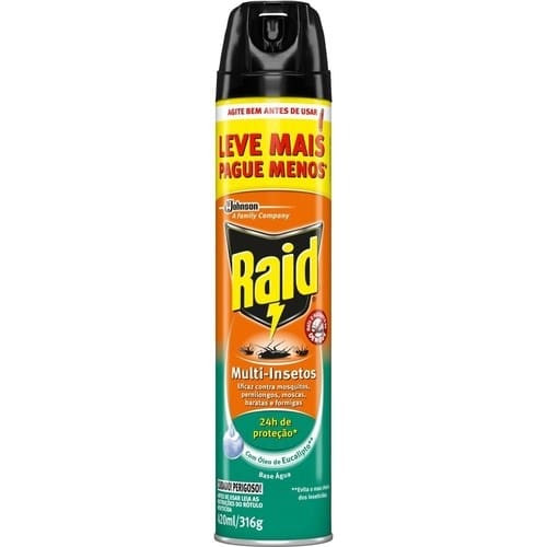 Inseticida Aerossol Multi-Insetos Base Água Eucalipto Raid 420ml Leve Mais Pague Menos