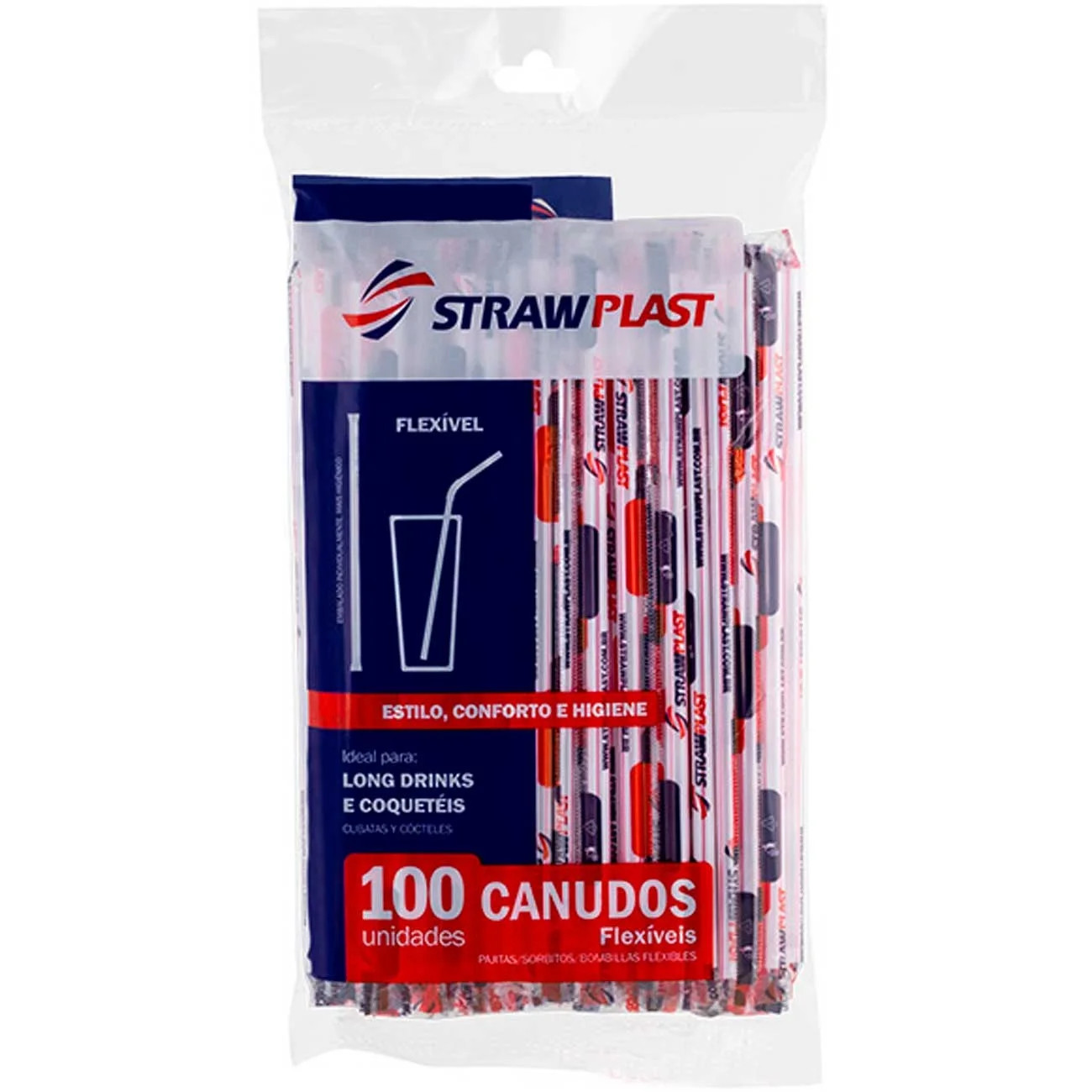 CANUDO PLÁSTICO FLEXÍVEL STRAWPLAST C/100