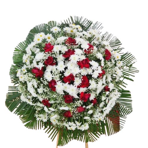 COROA COM ROSAS, CRISÂNTEMOS E FLORES NOBRES GRANDE