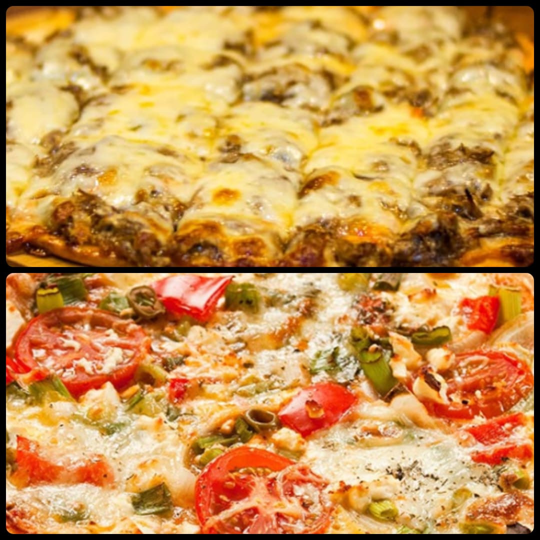 Pizza meia de carne de sol e meia vegetariana