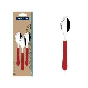 COLHER TRAMONTINA LEME VERMELHO INOX C/3UN